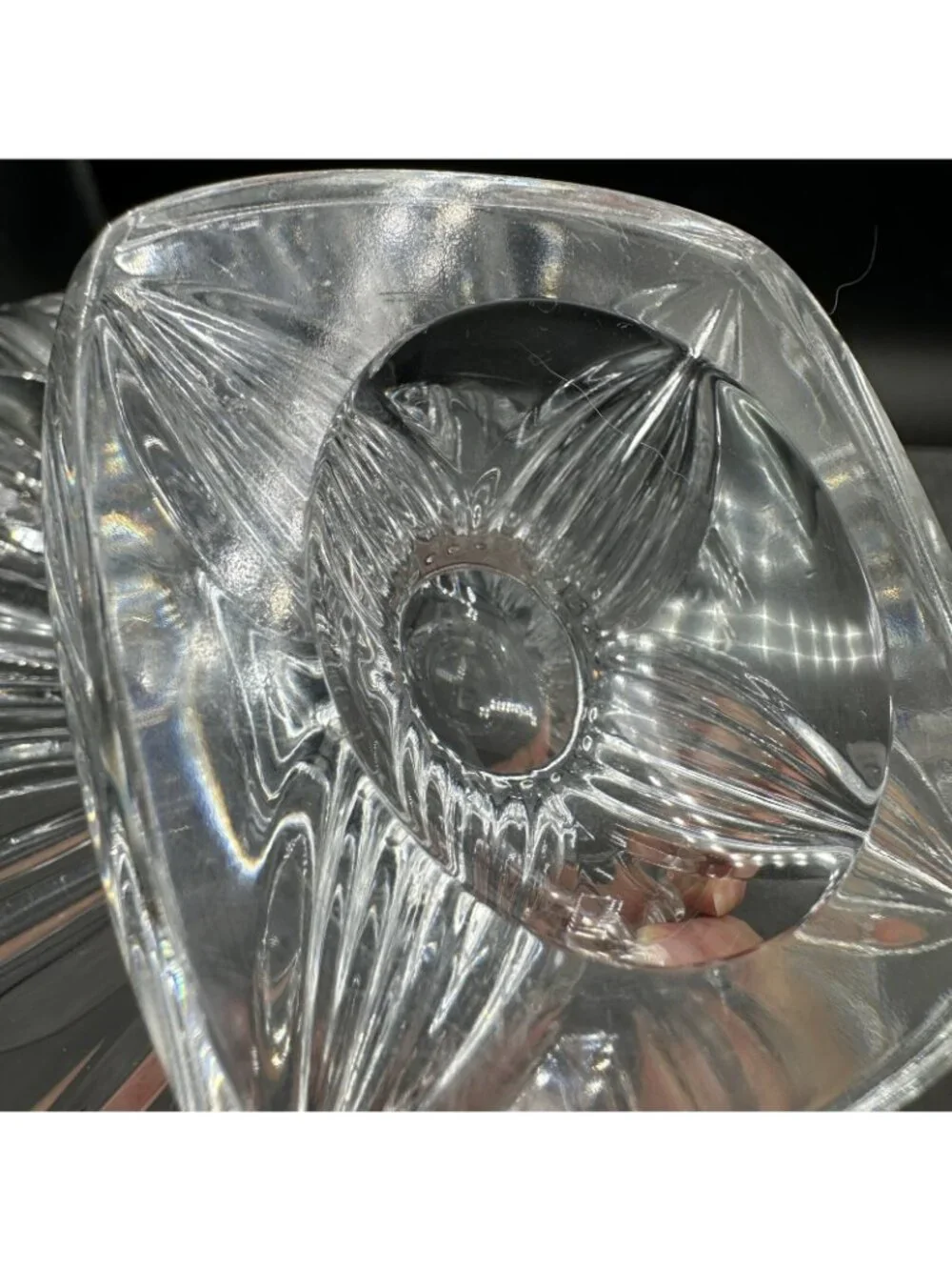 Vintage Crystal Footed Bowl Pedestal Candy Dish Starburst Fan 6.25